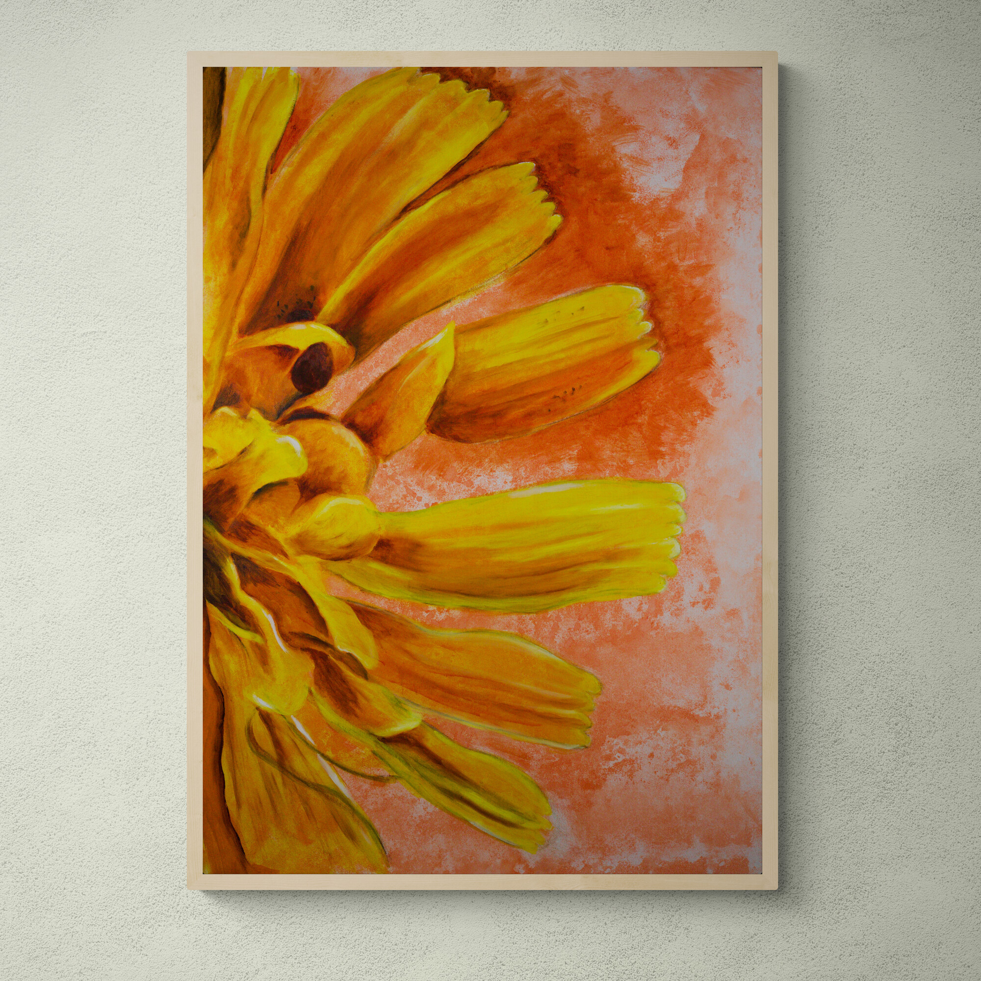 Astratto natura acrilico su tela-Fiore giallo-100x70cm