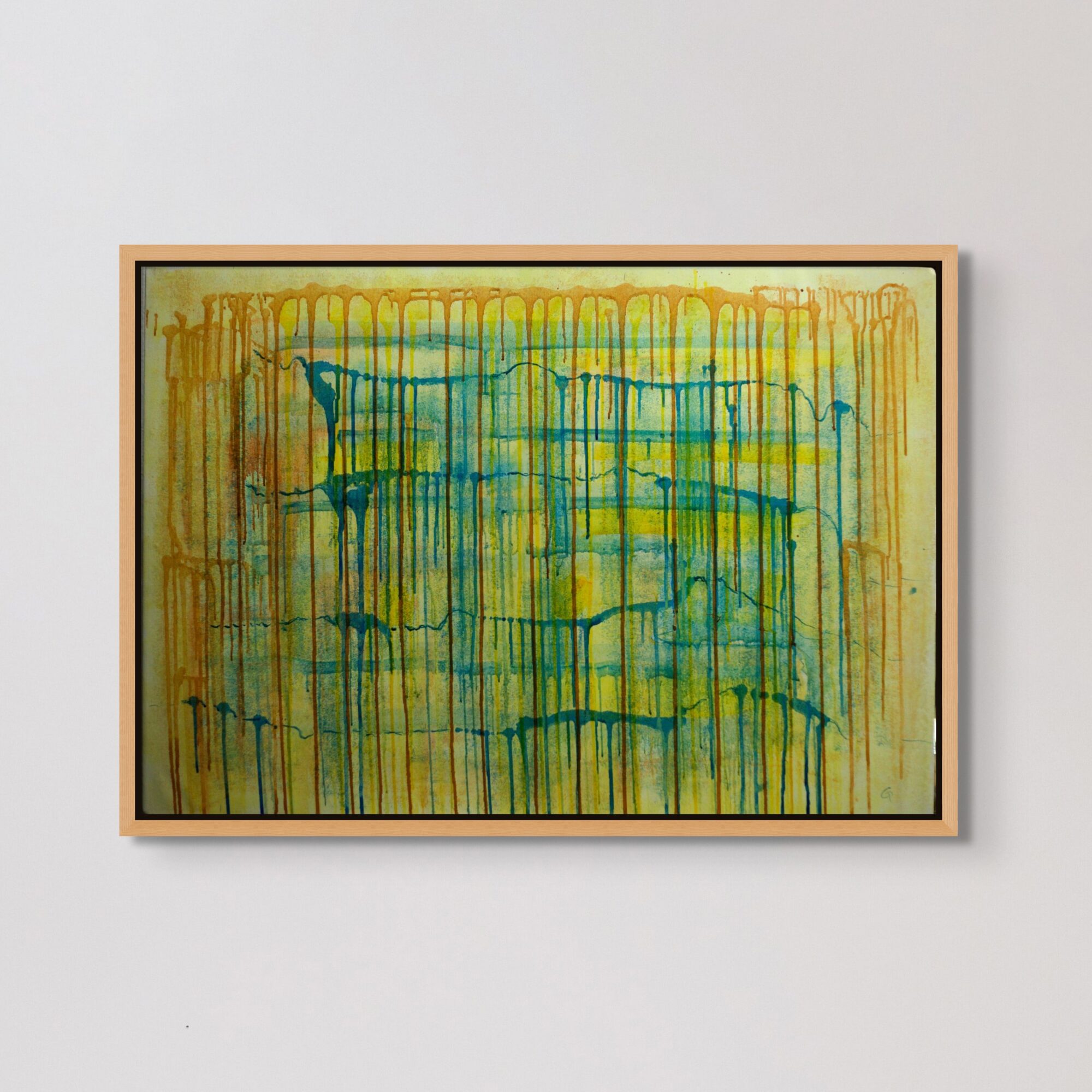 Studio astratto in verde e giallo-Drip2- 70x100cm