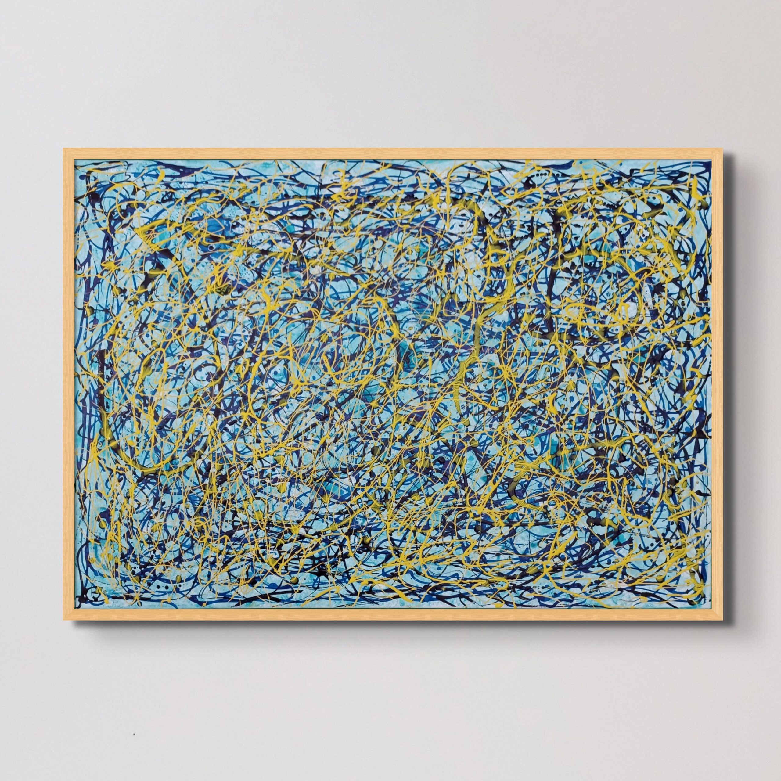 Dipinto astratto informale colore azzurro giallo - Drip4-70x100cm